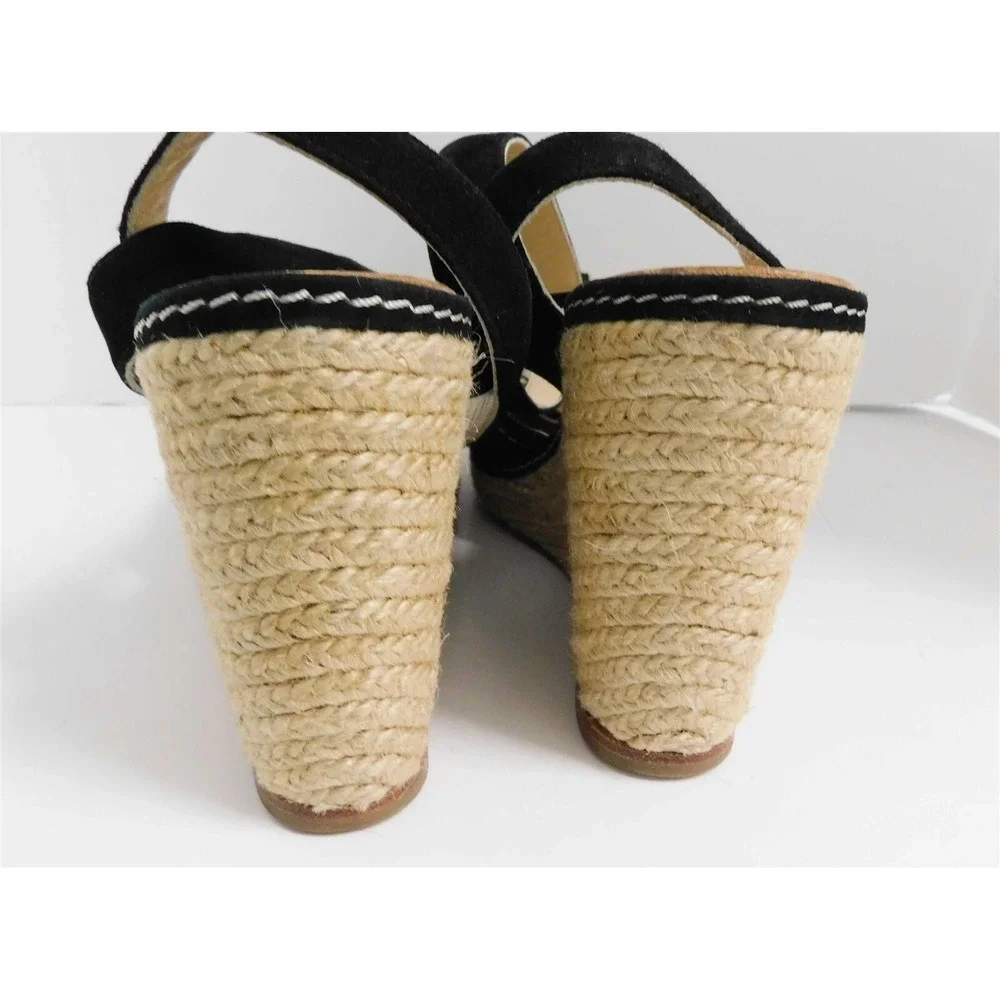Kate Spade Britt Black‎ Nubuck Rosette Espadrille Wedge Heels 8.5 M